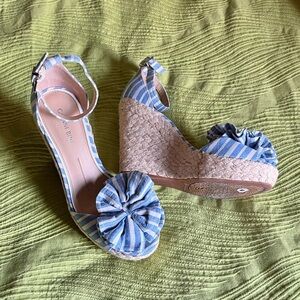 Gianni Bini Blue and White Striped Wedge Sandals
